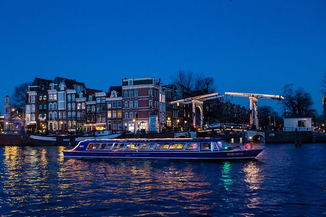 Evening Canal Cruise in Amsterdam with Wine & Cheese Option - Finding Blue Boat Company near the Hard Rock Cafe