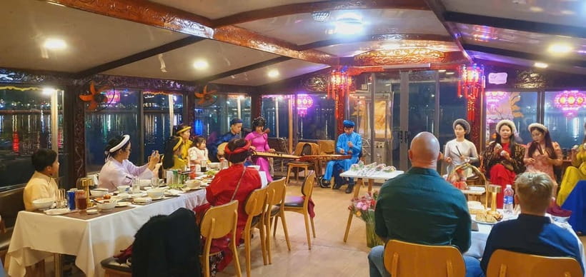 Hue: Perfume River Dinner Cruise with Traditional Show - Robes, Photos, and Flower Lanterns