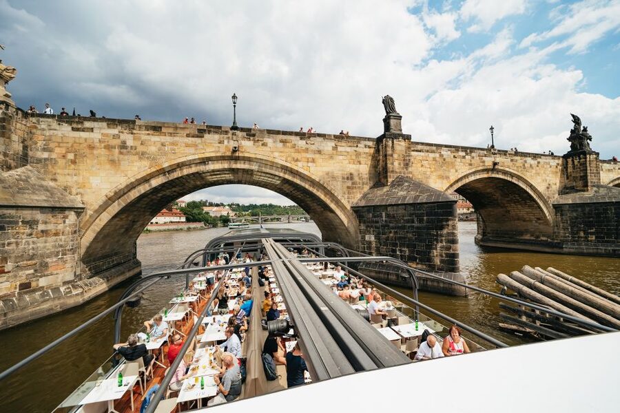 Prague: Vltava River Lunch Cruise in an Open-Top Glass Boat - Live accordion music without a party-boat feel