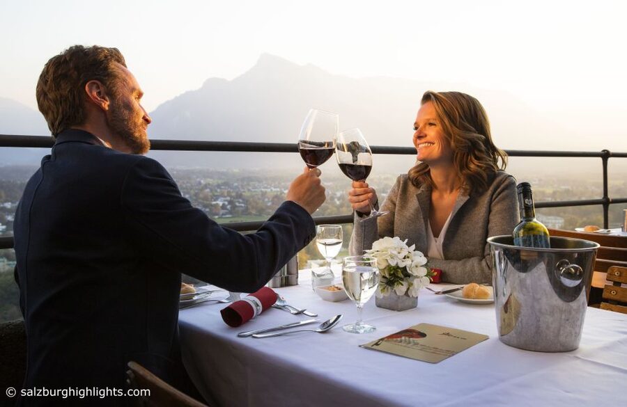 Salzburg: River Cruise, Dinner & Fortress Concert - Dinner with Salzburg below you